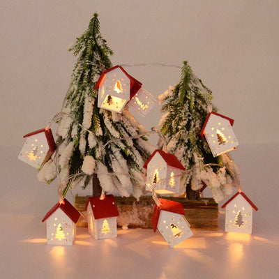 Christmas Lights - Small Wooden LED House Christmas String Lights-Grace Aura