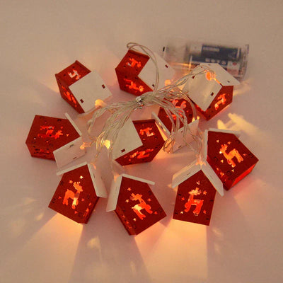 Christmas Lights - Small Wooden LED House Christmas String Lights-Grace Aura
