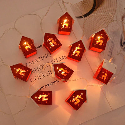 Christmas Lights - Small Wooden LED House Christmas String Lights-Grace Aura