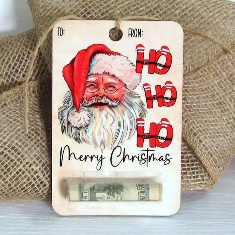 Christmas Money Card - Wooden Santa Cash Holder Card for Christmas-Grace Aura