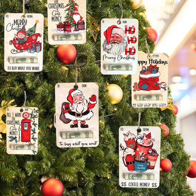 Christmas Money Card - Wooden Santa Cash Holder Card for Christmas-Grace Aura