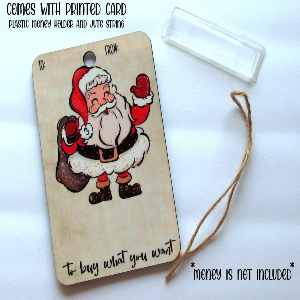 Christmas Money Card - Wooden Santa Cash Holder Card for Christmas-Grace Aura