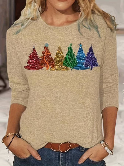 Christmas Pullover - Women's Loose Fit Christmas Tree Long Sleeve Shirt-Grace Aura