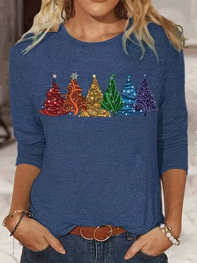 Christmas Pullover - Women's Loose Fit Christmas Tree Long Sleeve Shirt-Grace Aura