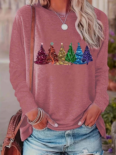 Christmas Pullover - Women's Loose Fit Christmas Tree Long Sleeve Shirt-Grace Aura