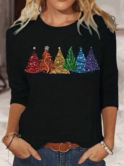 Christmas Pullover - Women's Loose Fit Christmas Tree Long Sleeve Shirt-Grace Aura