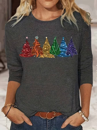 Christmas Pullover - Women's Loose Fit Christmas Tree Long Sleeve Shirt-Grace Aura