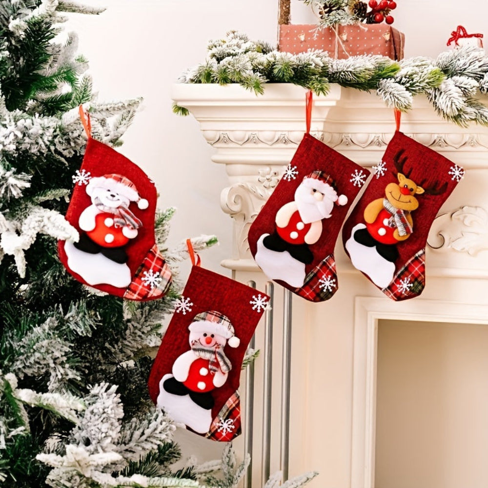 Christmas Stockings - Kids Cute Red Cartoon Christmas Stocking-Grace Aura
