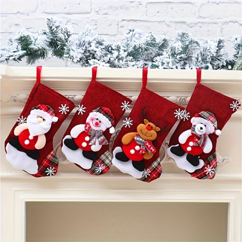 Christmas Stockings - Kids Cute Red Cartoon Christmas Stocking-Grace Aura