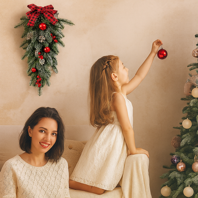 Christmas Swag Wreath - Christmas Wall Door Teardrop Swag Decoration-Grace Aura