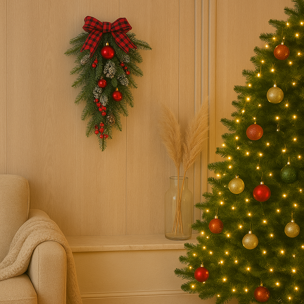 Christmas Swag Wreath - Christmas Wall Door Teardrop Swag Decoration-Grace Aura