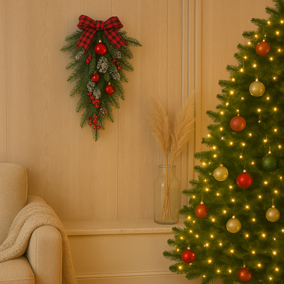 Christmas Swag Wreath - Christmas Wall Door Teardrop Swag Decoration-Grace Aura