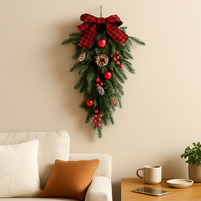Christmas Swag Wreath - Christmas Wall Door Teardrop Swag Decoration-Grace Aura