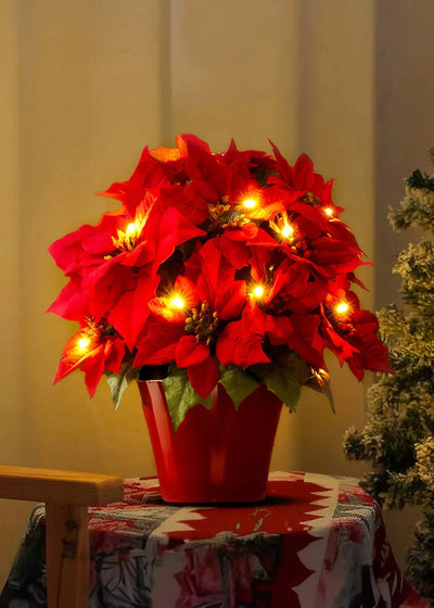 Christmas Table Light - LED - Christmas Flower - Artificial Xmas Flowers - Christmas Decoration-Grace Aura