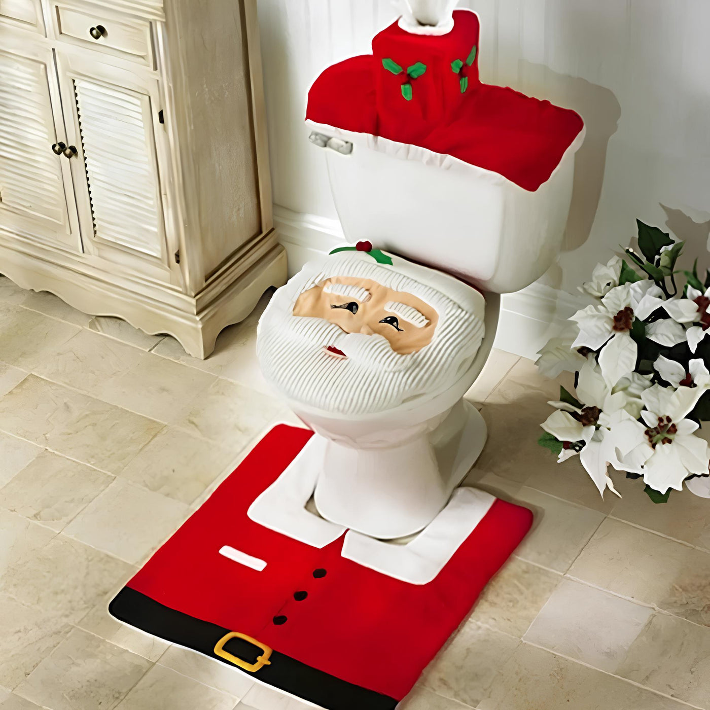 Christmas Toilet Seat Cover - Santa Claus - Toilet Mat - Christmas Bathroom Sets - Xmas Bathroom Decor-Grace Aura