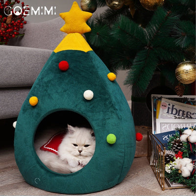 Christmas Tree Cat House - Cozy - Green - Christmas Cat Bed - Holiday Cat House-Grace Aura
