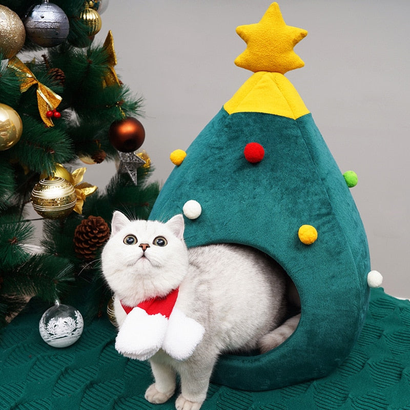 Christmas Tree Cat House - Cozy - Green - Christmas Cat Bed - Holiday Cat House-Grace Aura