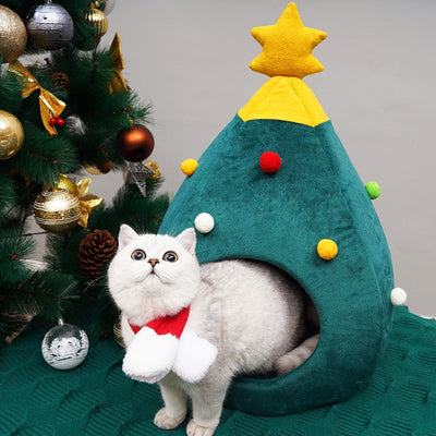 Christmas Tree Cat House - Cozy - Green - Christmas Cat Bed - Holiday Cat House-Grace Aura