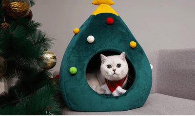 Christmas Tree Cat House - Cozy - Green - Christmas Cat Bed - Holiday Cat House-Grace Aura