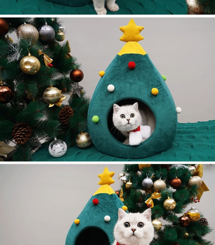 Christmas Tree Cat House - Cozy - Green - Christmas Cat Bed - Holiday Cat House-Grace Aura