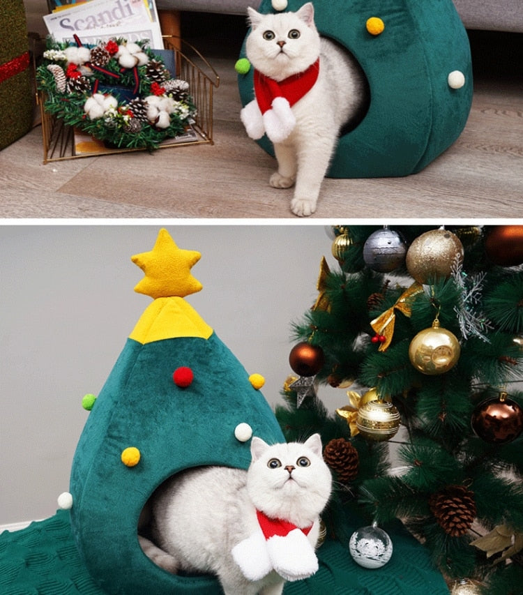 Christmas Tree Cat House - Cozy - Green - Christmas Cat Bed - Holiday Cat House-Grace Aura