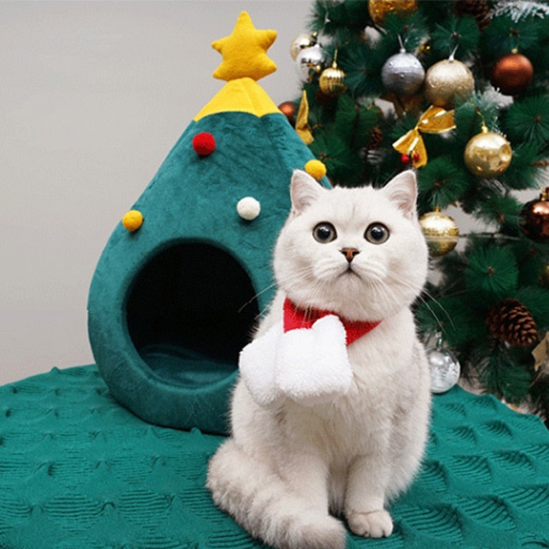 Christmas Tree Cat House - Cozy - Green - Christmas Cat Bed - Holiday Cat House-Grace Aura