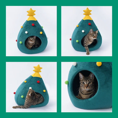Christmas Tree Cat House - Cozy - Green - Christmas Cat Bed - Holiday Cat House-Grace Aura