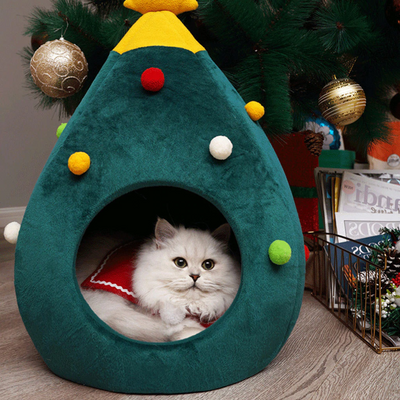 Christmas Tree Cat House - Cozy - Green - Christmas Cat Bed - Holiday Cat House-Grace Aura