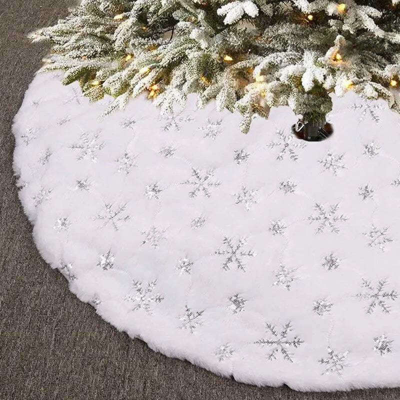 Christmas Tree Skirt - Round - White - Christmas Rug - Christmas Decor-Grace Aura