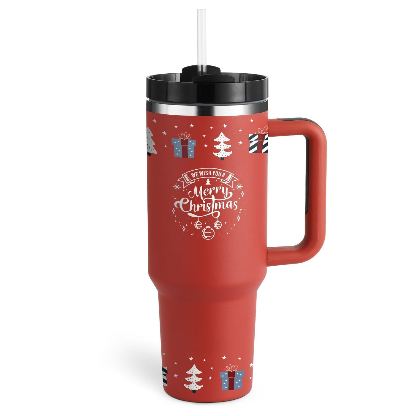 Christmas Tumbler - Insulated Christmas Travel Mug with Handle and Straw-Grace Aura