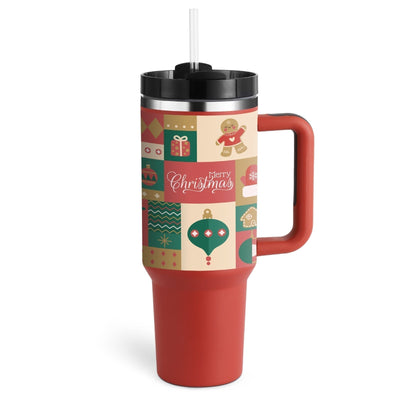 Christmas Tumbler - Insulated Christmas Travel Mug with Handle and Straw-Grace Aura