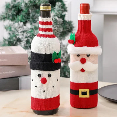 Christmas Wine Bottle Covers - Knitted Festive Wine Bottle Covers-Grace Aura