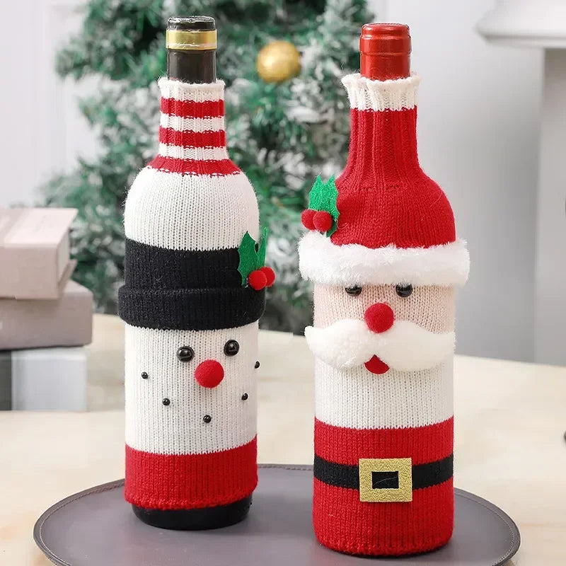 Christmas Wine Bottle Covers - Knitted Festive Wine Bottle Covers-Grace Aura
