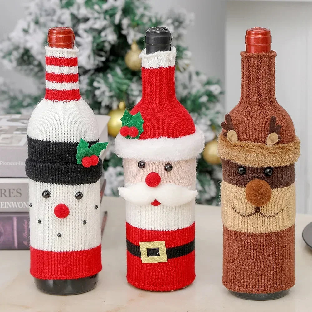 Christmas Wine Bottle Covers - Knitted Festive Wine Bottle Covers-Grace Aura