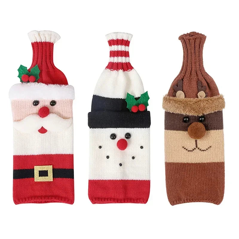 Christmas Wine Bottle Covers - Knitted Festive Wine Bottle Covers-Grace Aura