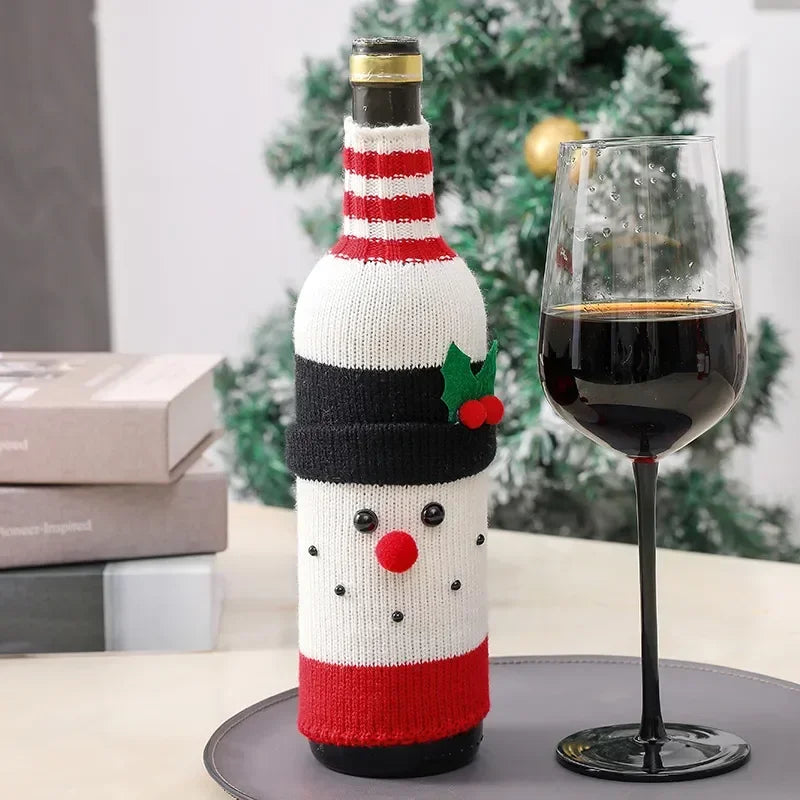 Christmas Wine Bottle Covers - Knitted Festive Wine Bottle Covers-Grace Aura