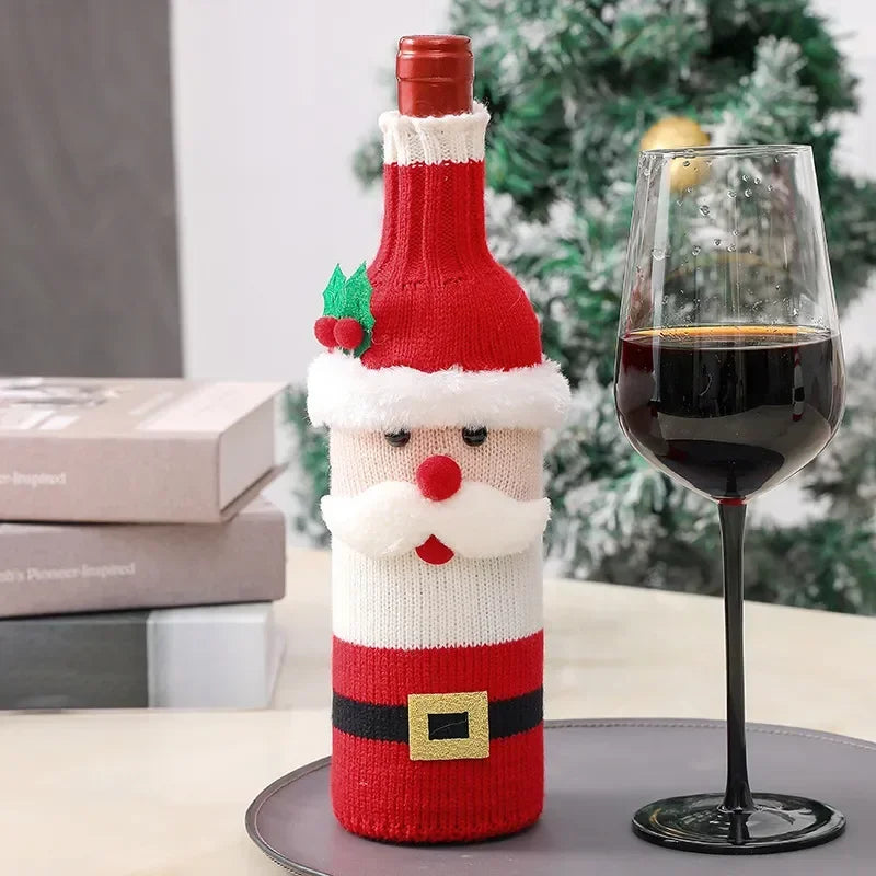 Christmas Wine Bottle Covers - Knitted Festive Wine Bottle Covers-Grace Aura