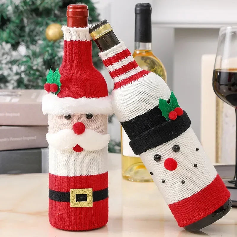 Christmas Wine Bottle Covers - Knitted Festive Wine Bottle Covers-Grace Aura