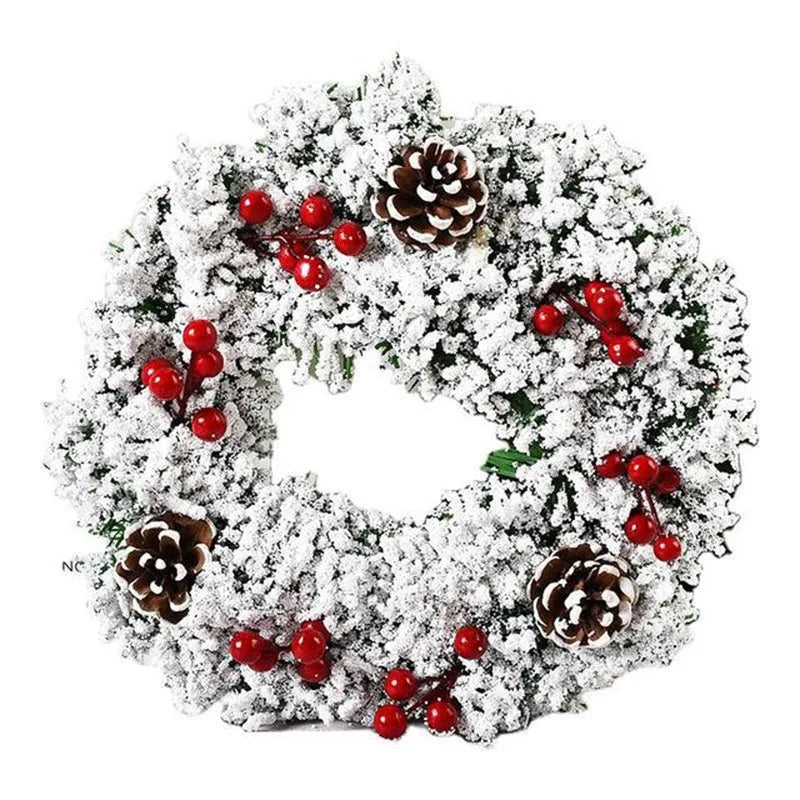 Christmas Wreath - Round Snowy Xmas Pine Cone Wreath Decoration-Grace Aura
