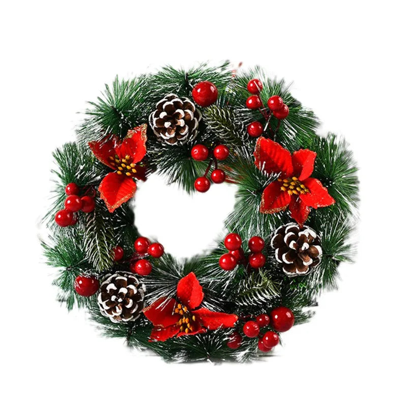 Christmas Wreath - Round Snowy Xmas Pine Cone Wreath Decoration-Grace Aura