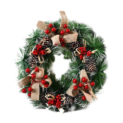 Christmas Wreath - Round Snowy Xmas Pine Cone Wreath Decoration-Grace Aura