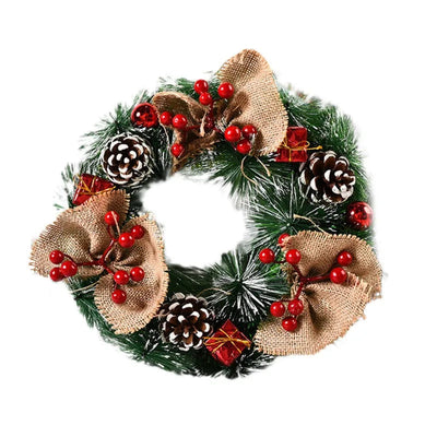 Christmas Wreath - Round Snowy Xmas Pine Cone Wreath Decoration-Grace Aura