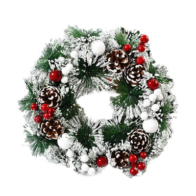 Christmas Wreath - Round Snowy Xmas Pine Cone Wreath Decoration-Grace Aura
