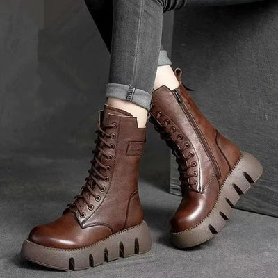Chunky Boots - Lace-Up - Platform - Combat Boots - Women's Boots-Grace Aura