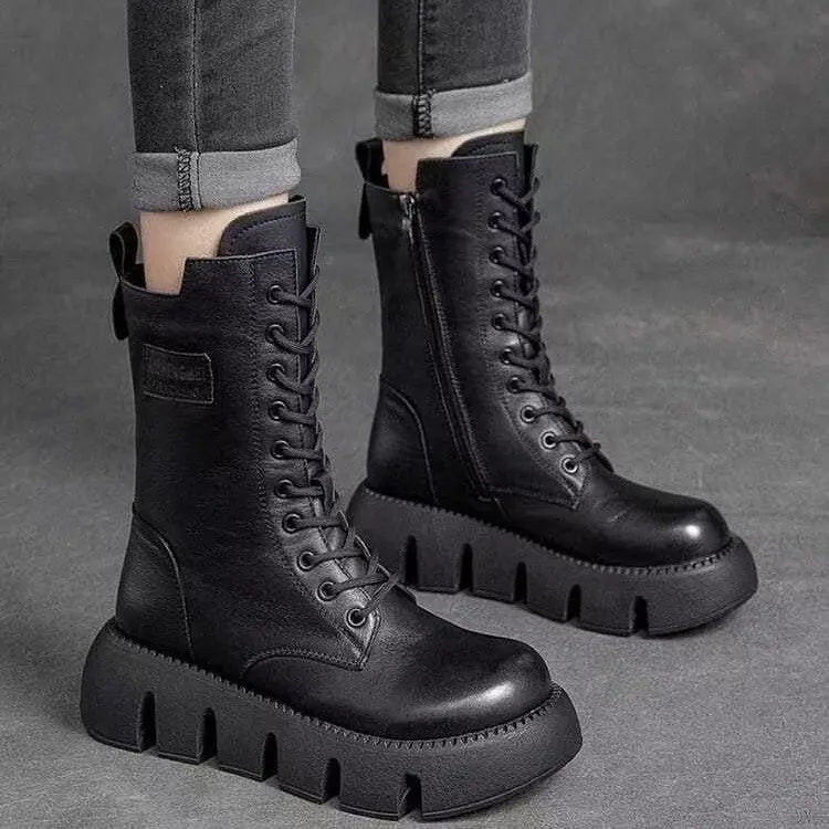 Chunky Boots - Lace-Up - Platform - Combat Boots - Women's Boots-Grace Aura