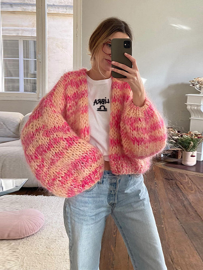 Chunky Cardigan | Cropped | Open Front | Knitted Cardigan | Women's Clothing-Grace Aura