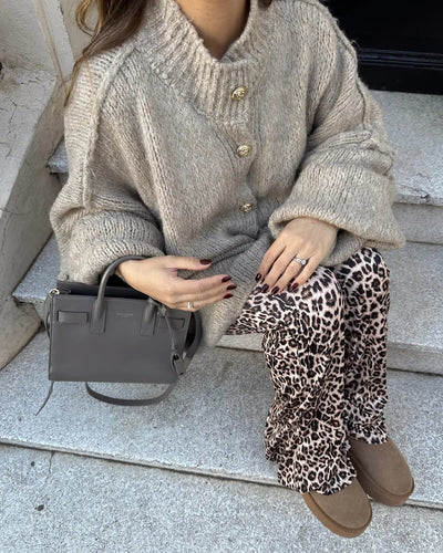 Chunky Cardigan - Women's Oversized High Neck Knitted Cardigan -Grace Aura