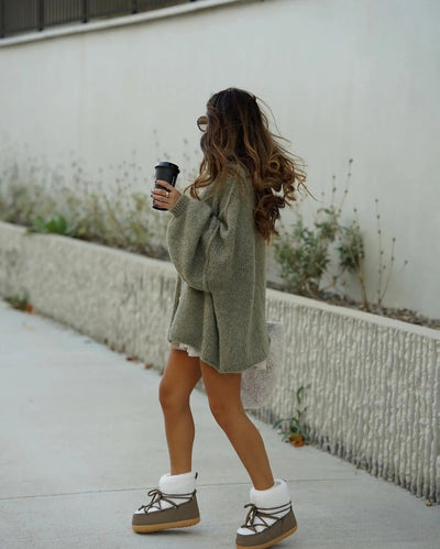 Chunky Cardigan - Women's Oversized High Neck Knitted Cardigan -Grace Aura