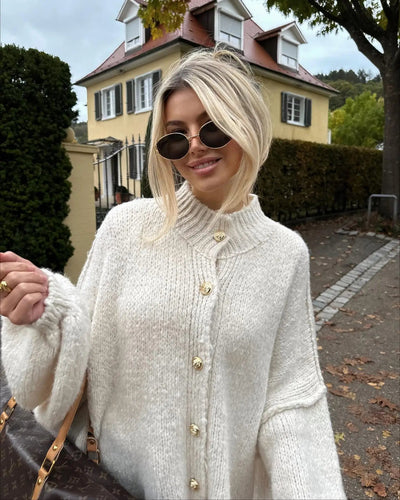 Chunky Cardigan - Women's Oversized High Neck Knitted Cardigan -Grace Aura