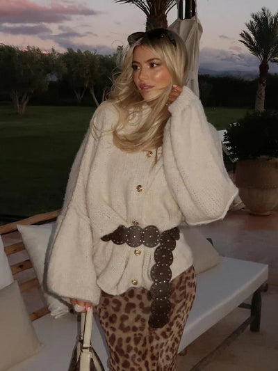 Chunky Cardigan - Women's Oversized High Neck Knitted Cardigan -Grace Aura